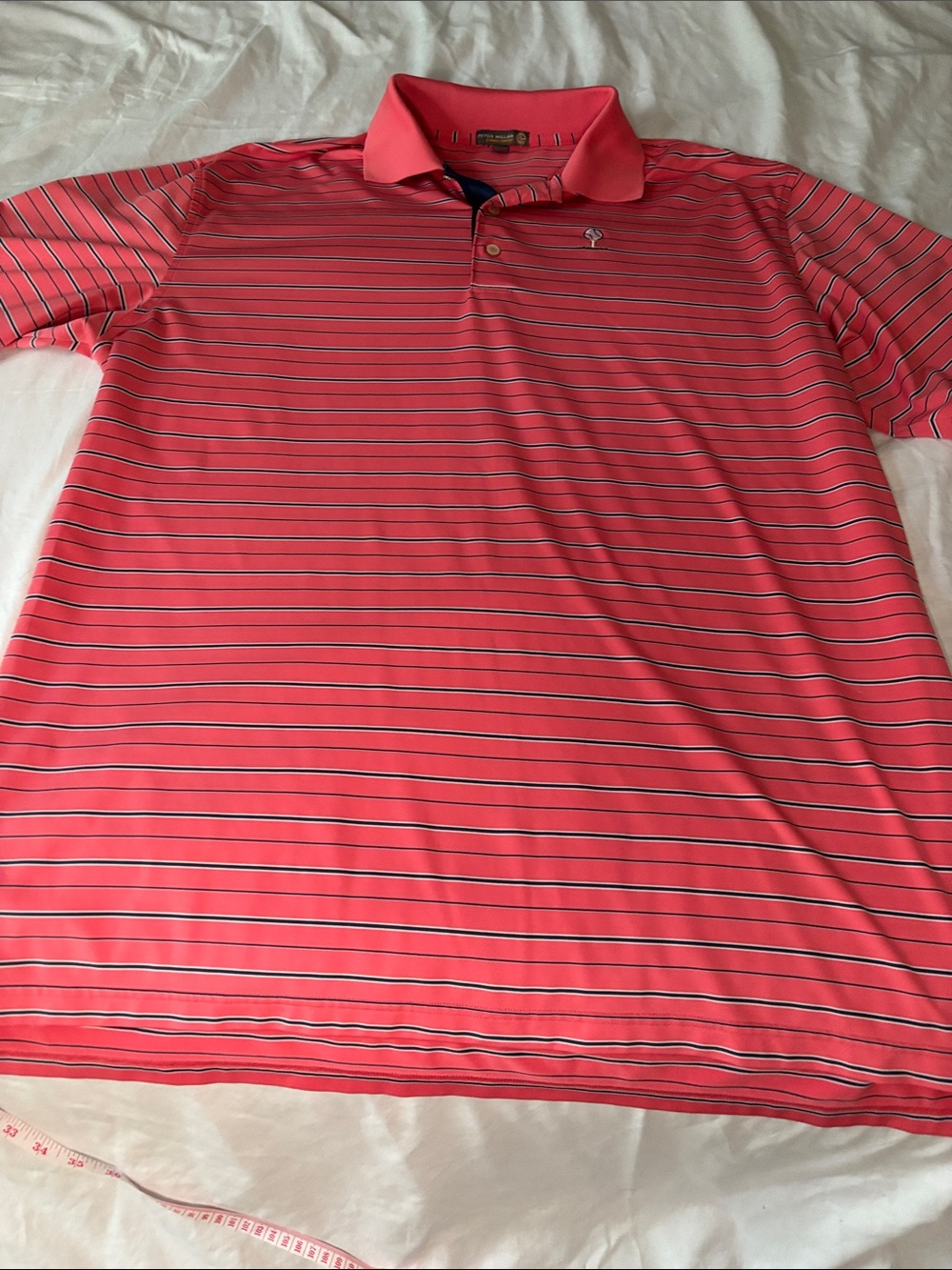 Peter Millar Summer Comfort XL Coral Striped Baseball Polo Embroidered ⚾